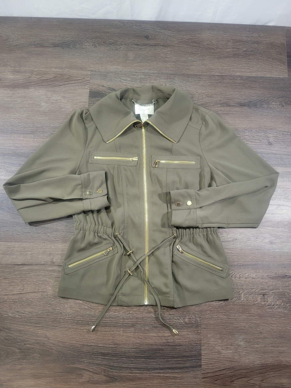 Cache Wome Size 6 Olive Green Utility Cargo Jacket With Gold Hardware Outerwear